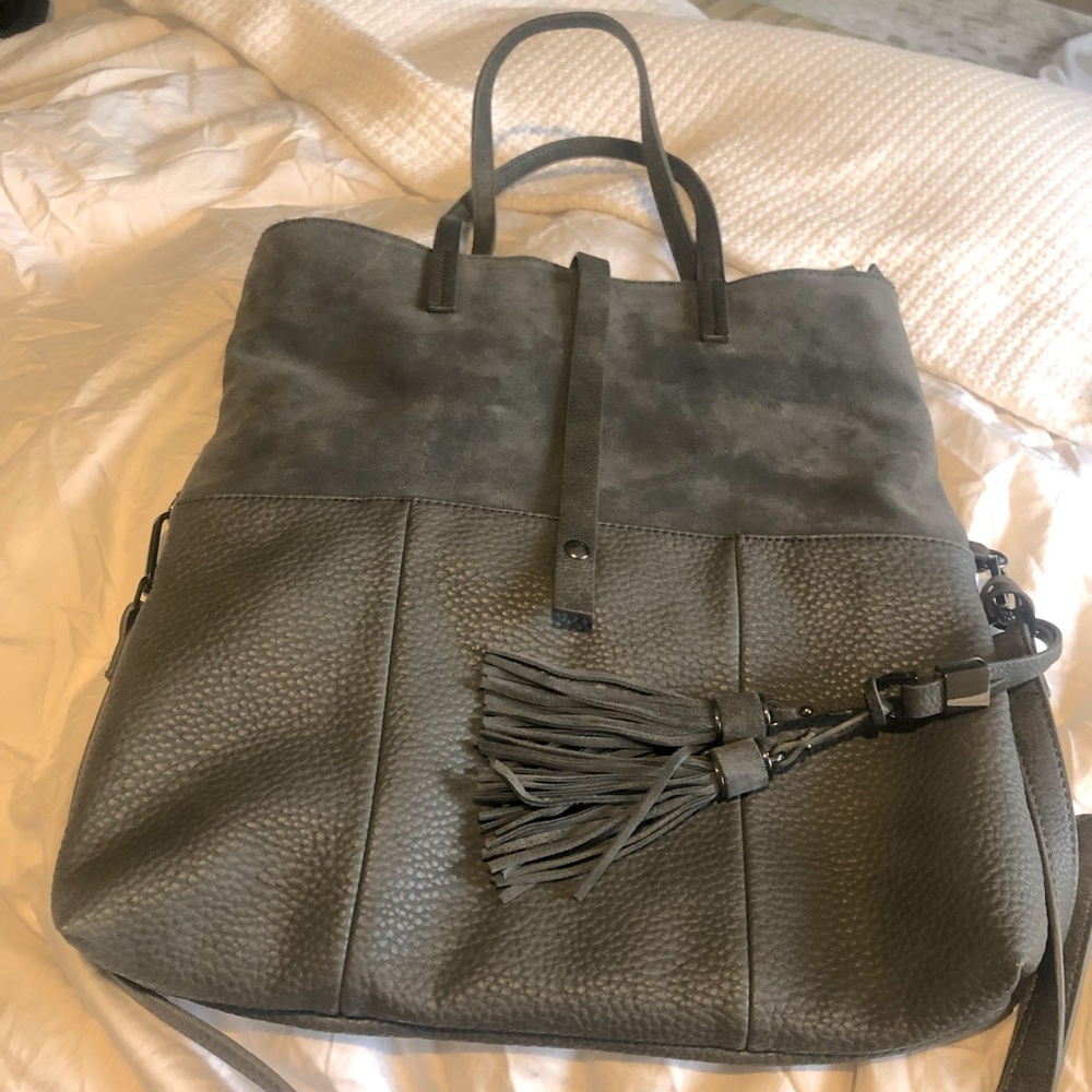 Gray Leather bag with tassels